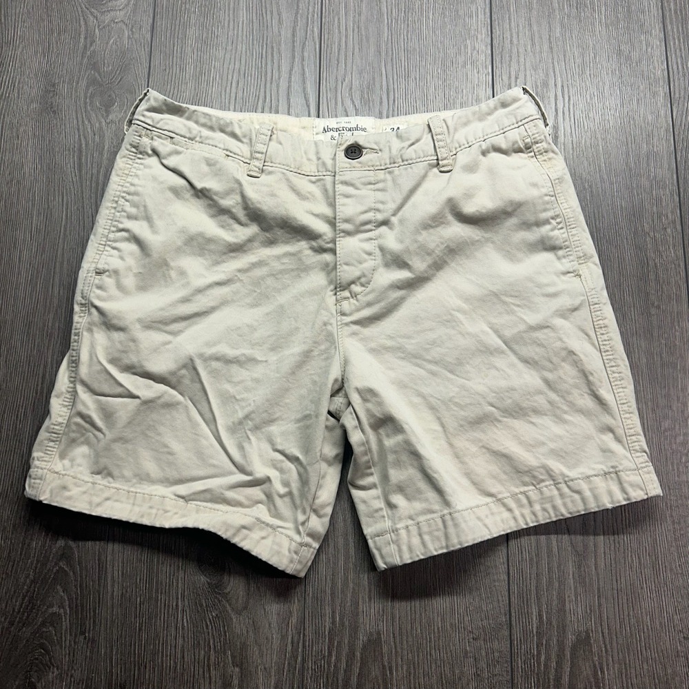 Abercrombie & Fitch Mens 34 Chino Shorts Cream Khaki Cotton Twill Size 34